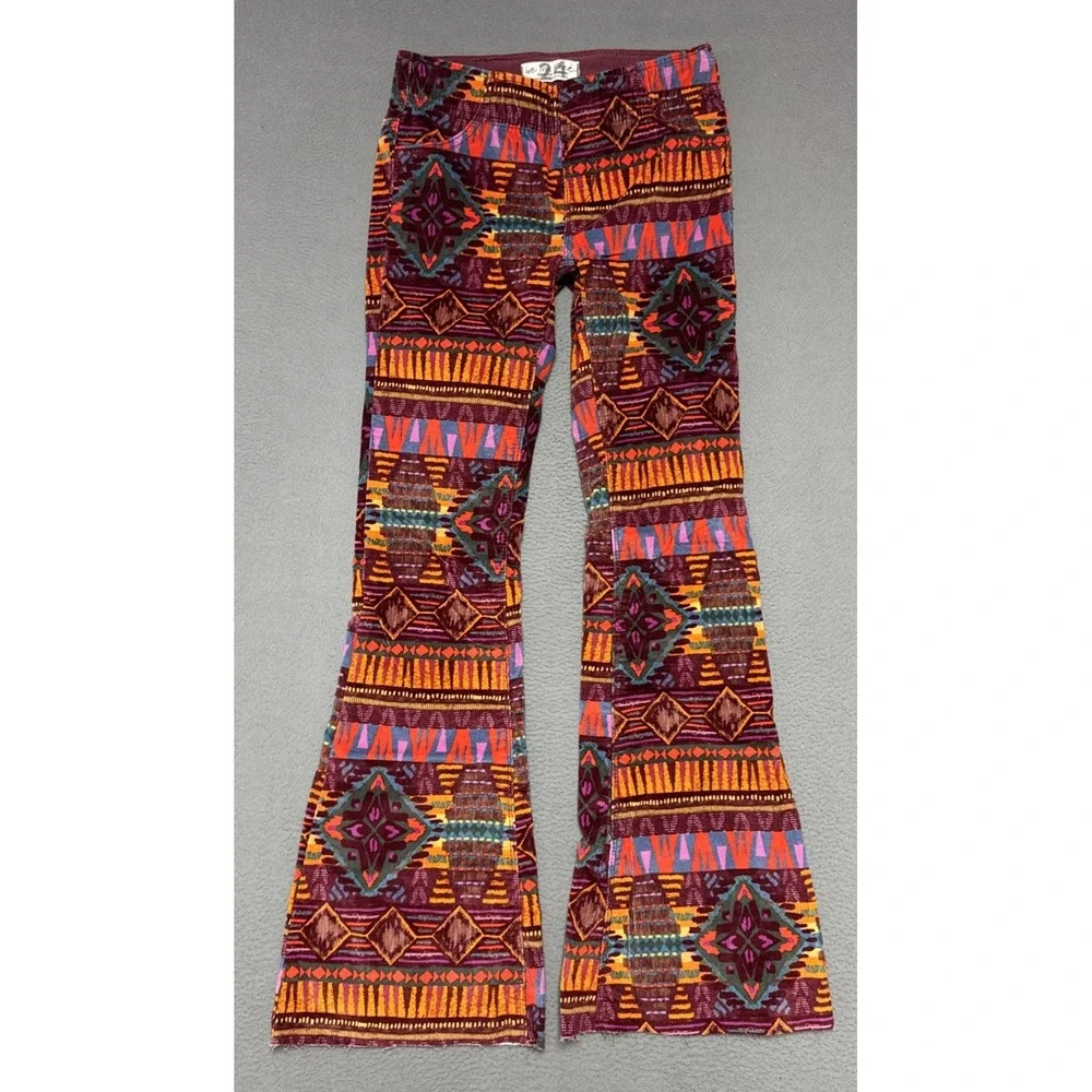 Free People Printed Pull On Corduroy Flare Pants 24 (26x29) Festival Boho Bell